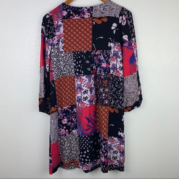 Anthro One September Embroidered Patchwork Lace-Up Front Babydoll Tunic Dress - Picture 6 of 9